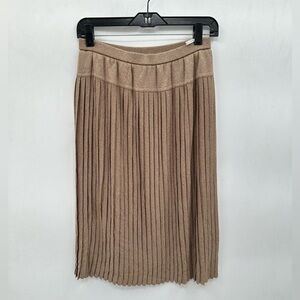 NONA Pleated gold soft knit lined stretch comfort waist woman midi skirt M-L